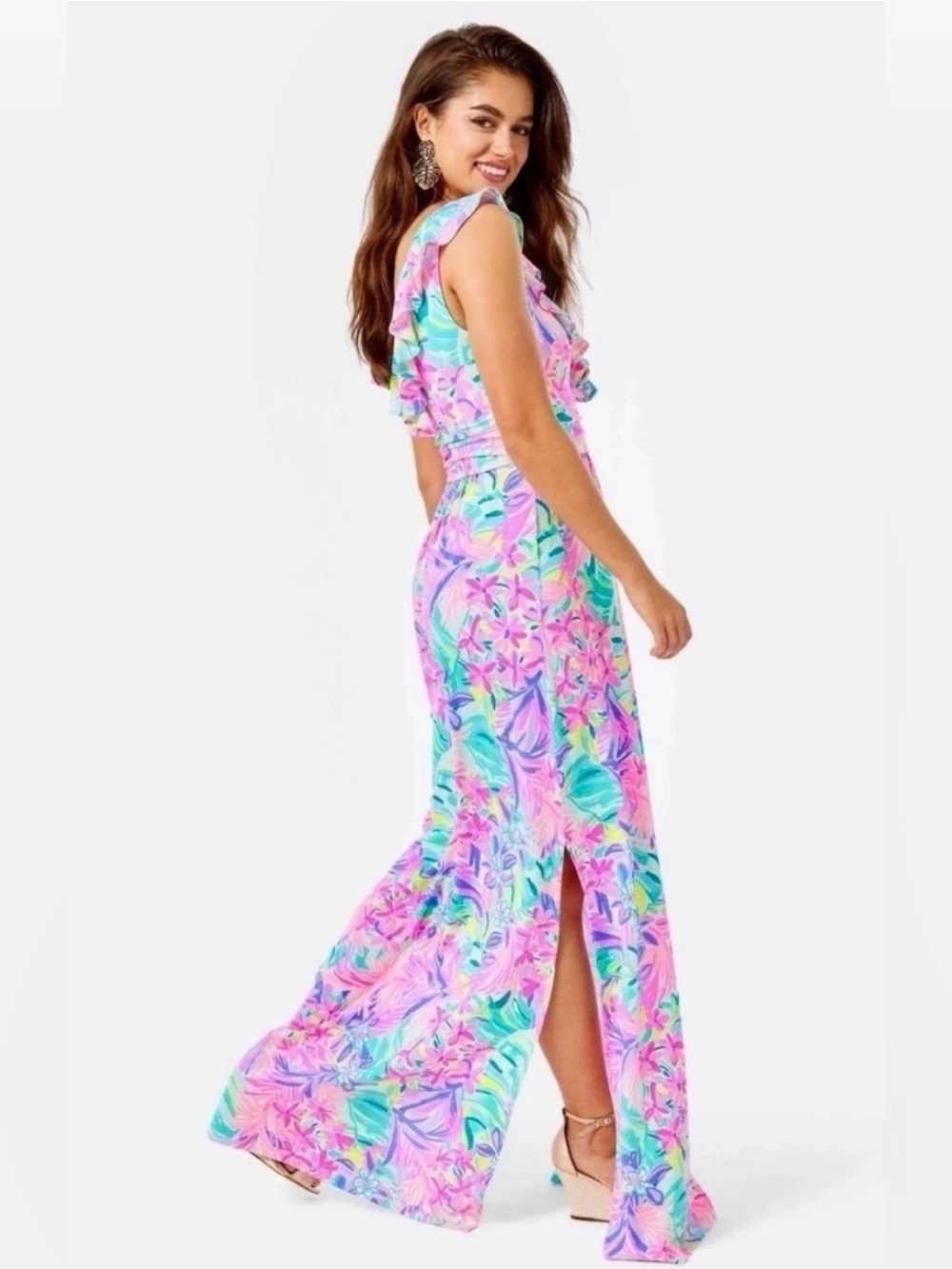 LILLY PULITZER Mirella Maxi Dress “It Was All A Dream” Floral V Neck Size M - Picture 5 of 12